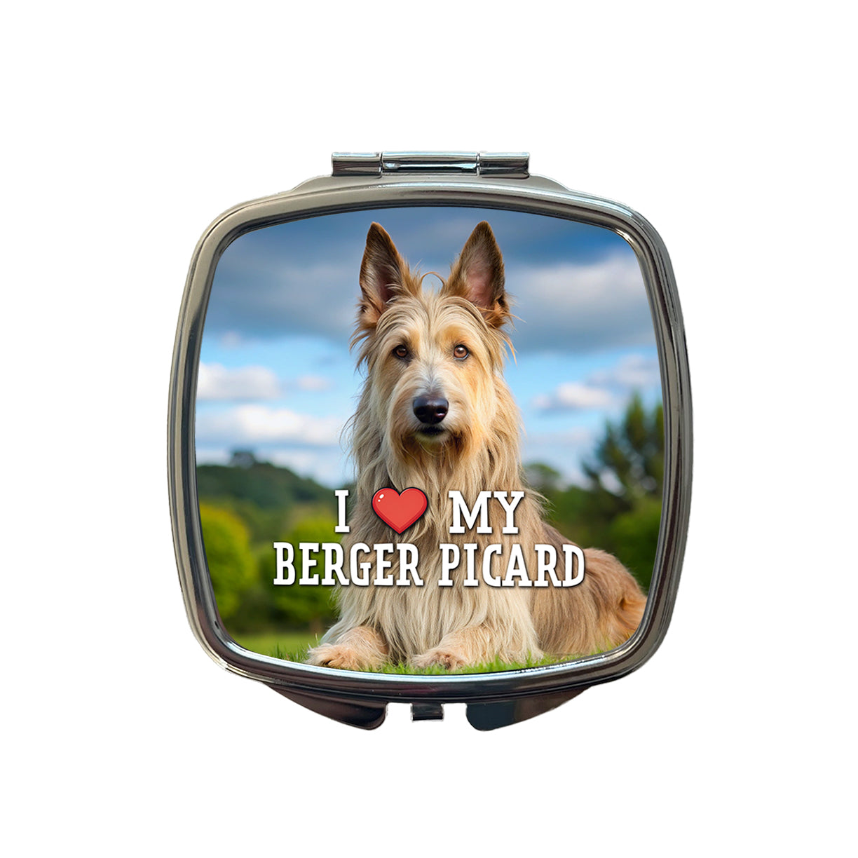 I Love My Berger Picard Dog Heart Small Travel Purse Handbag Pocket Makeup Compact Mirror