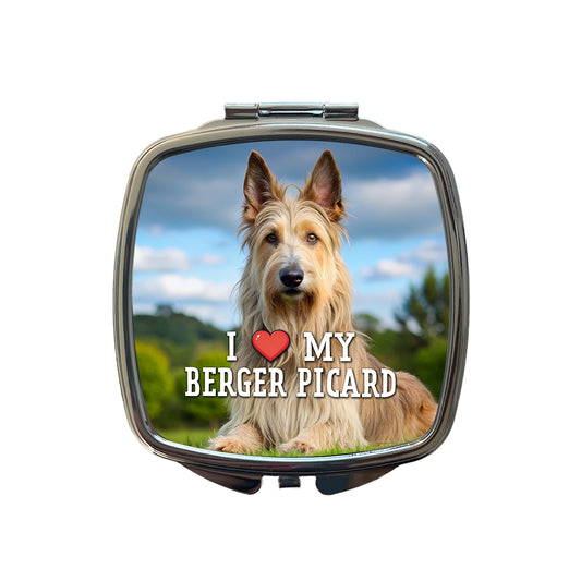 I Love My Berger Picard Dog Heart Small Travel Purse Handbag Pocket Makeup Compact Mirror