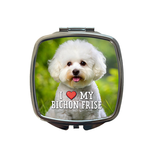 I Love My Bichon Frise Dog Heart Small Travel Purse Handbag Pocket Makeup Compact Mirror