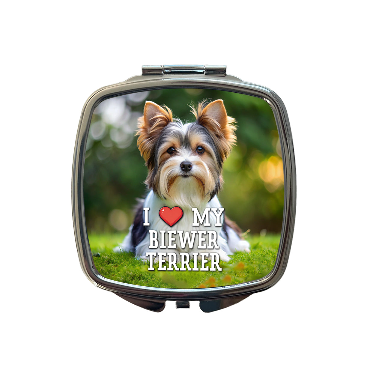 I Love My Biewer Terrier Dog Heart Small Travel Purse Handbag Pocket Makeup Compact Mirror