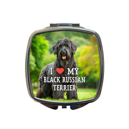 I Love My Black Russian Terrier Dog Heart Small Travel Purse Handbag Pocket Makeup Compact Mirror