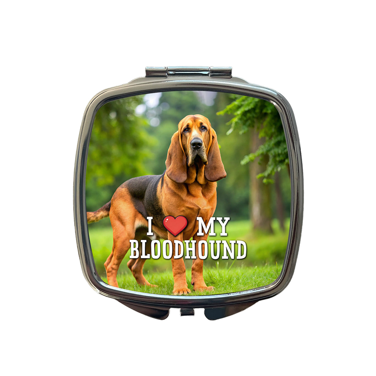 I Love My Bloodhound Dog Heart Small Travel Purse Handbag Pocket Makeup Compact Mirror