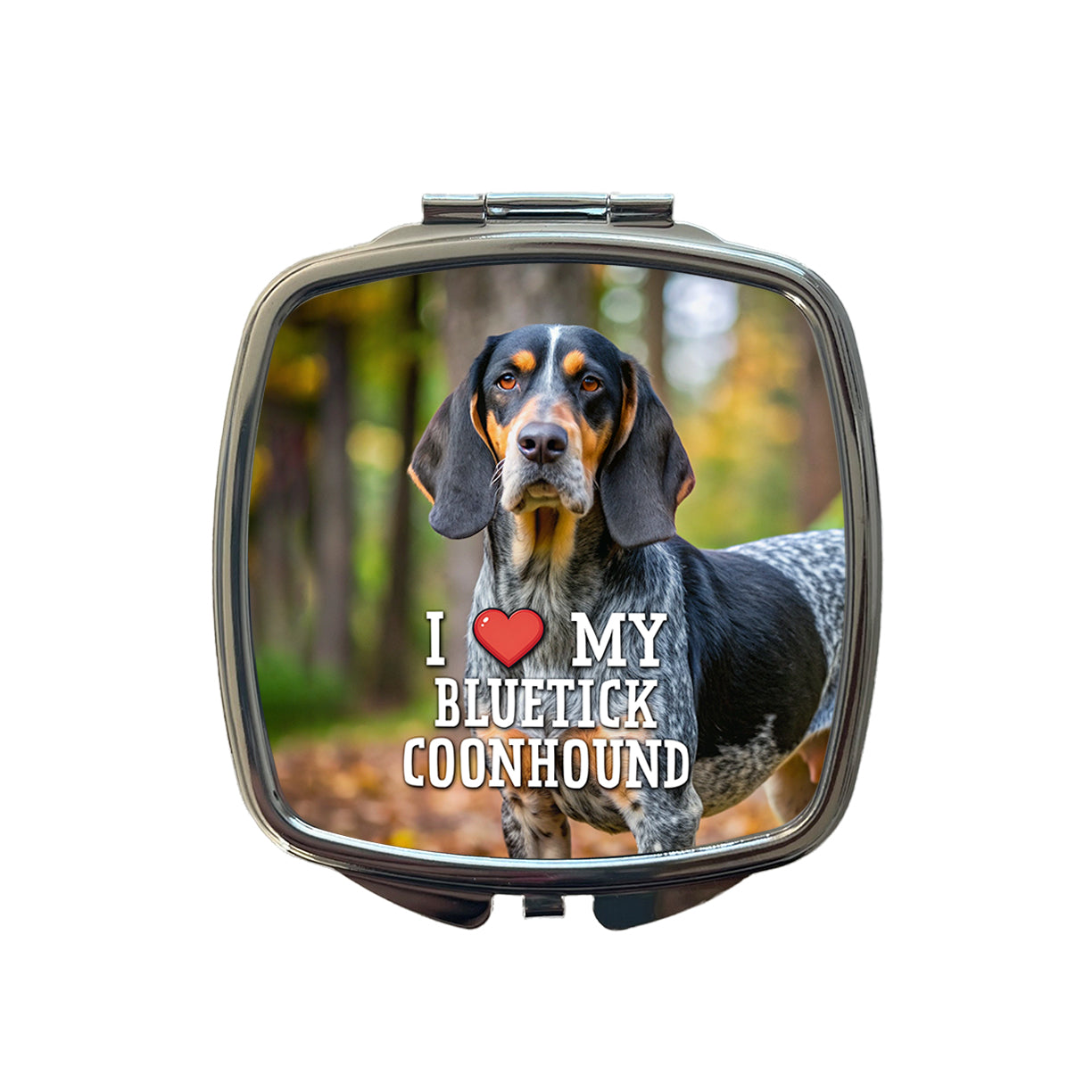 I Love My Bluetick Coonhound Dog Heart Small Travel Purse Handbag Pocket Makeup Compact Mirror
