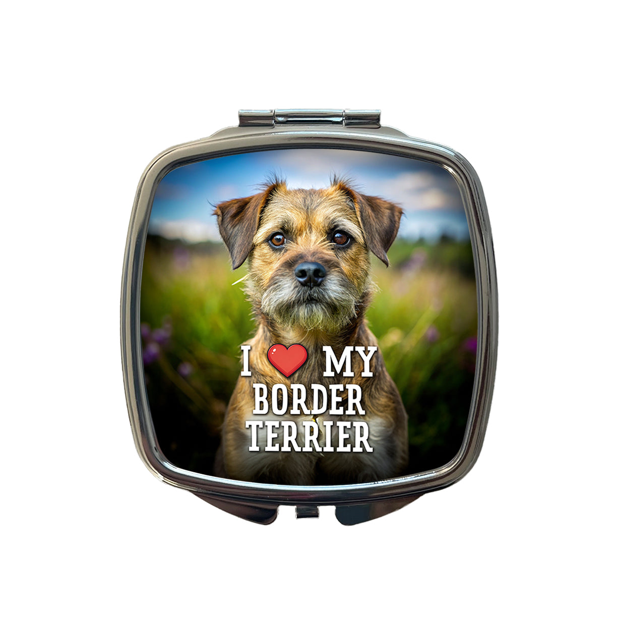 I Love My Border Terrier Dog Heart Small Travel Purse Handbag Pocket Makeup Compact Mirror