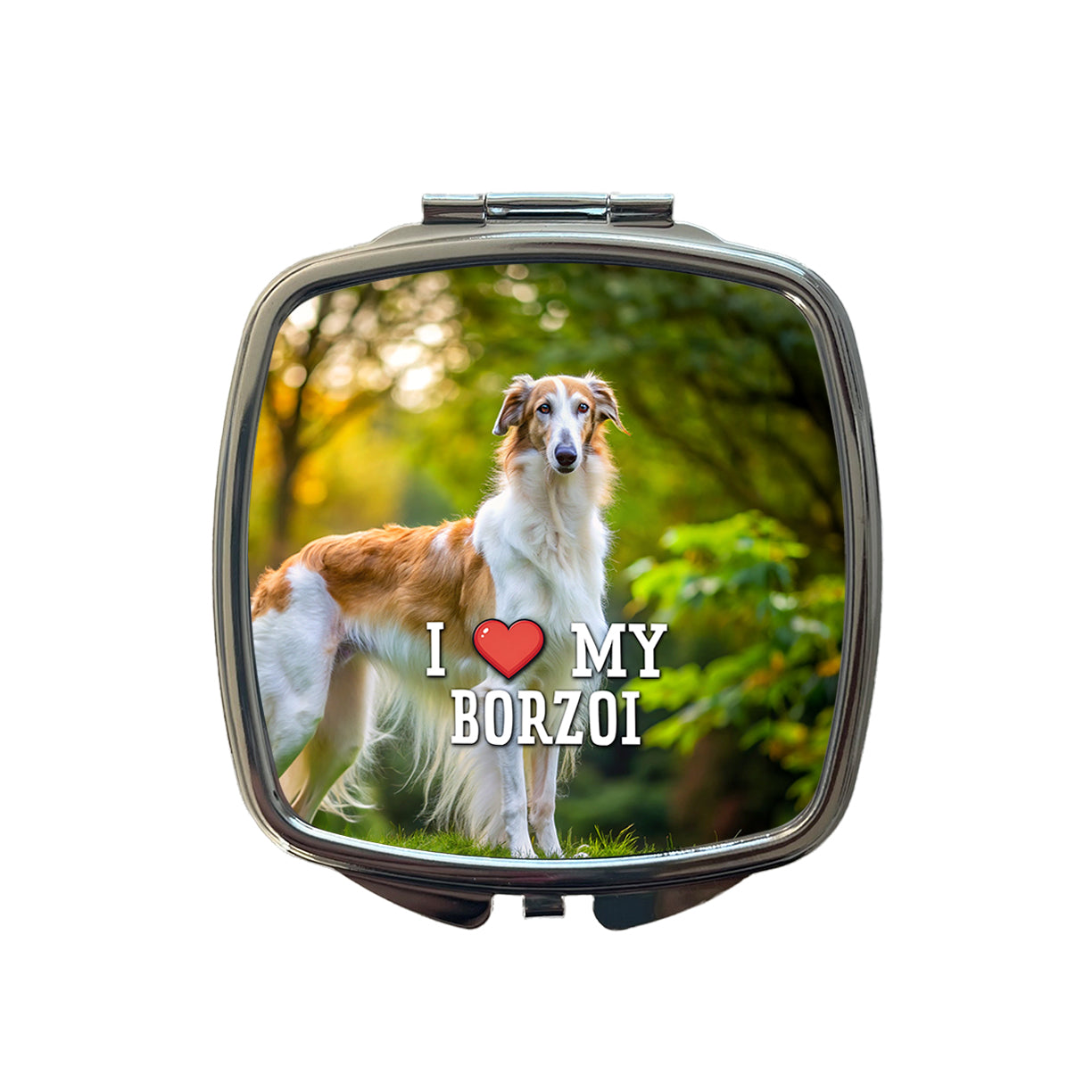 I Love My Borzoi Dog Heart Small Travel Purse Handbag Pocket Makeup Compact Mirror