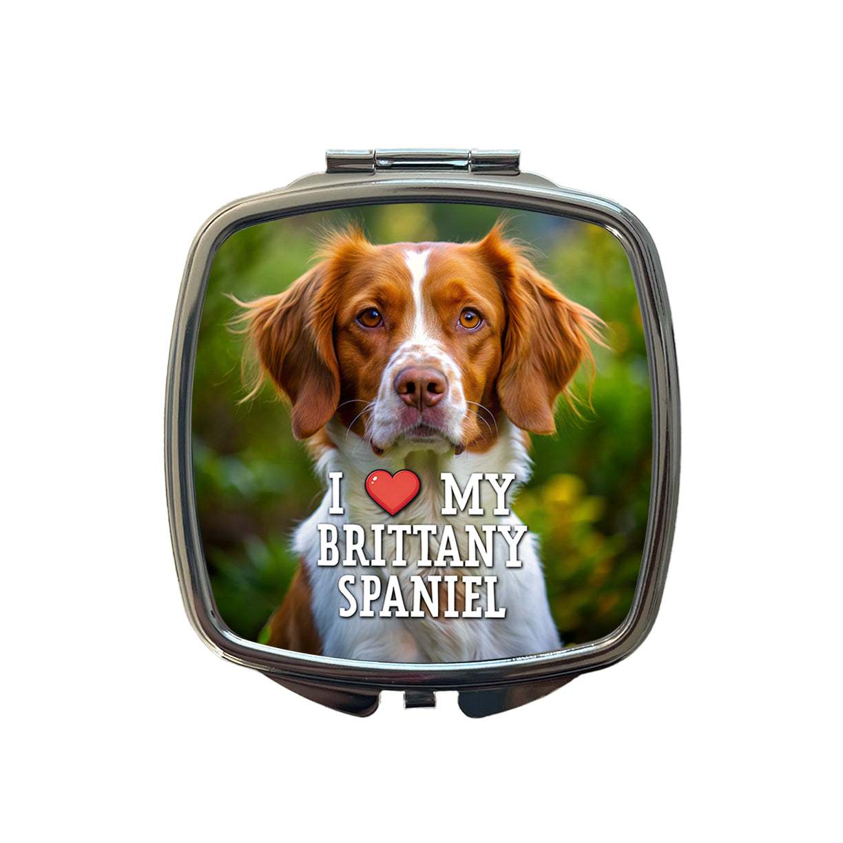 I Love My Brittany Spaniel Dog Heart Small Travel Purse Handbag Pocket Makeup Compact Mirror
