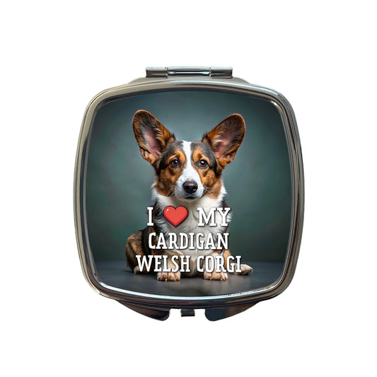 I Love My Cardigan Welsh Corgi Dog Heart Small Travel Purse Handbag Pocket Makeup Compact Mirror