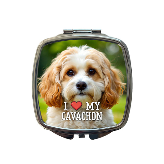 I Love My Cavachon Dog Heart Small Travel Purse Handbag Pocket Makeup Compact Mirror