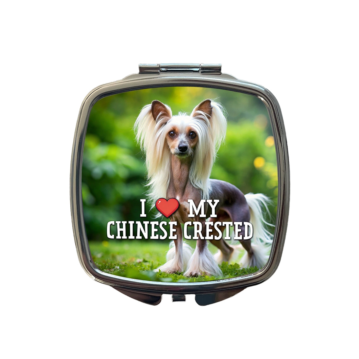 I Love My Chinese Crested Dog Heart Small Travel Purse Handbag Pocket Makeup Compact Mirror