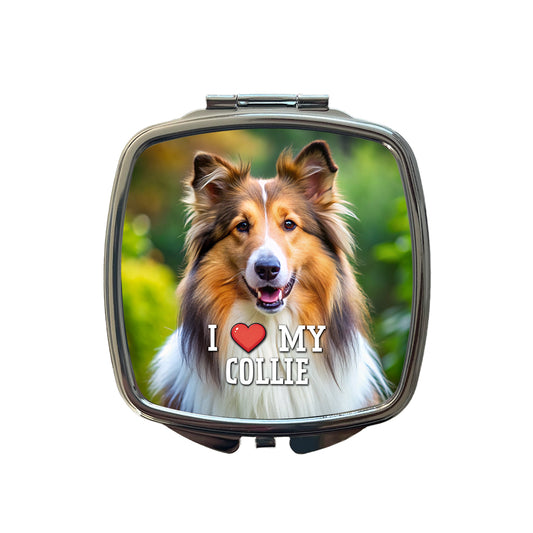 I Love My Collie Dog Heart Small Travel Purse Handbag Pocket Makeup Compact Mirror
