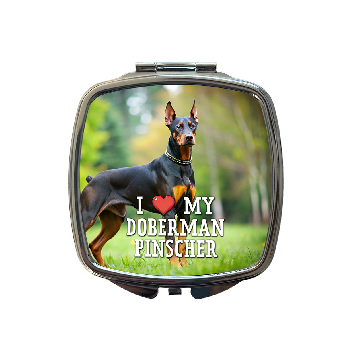 I Love My Doberman Pinscher Dog Heart Small Travel Purse Handbag Pocket Makeup Compact Mirror