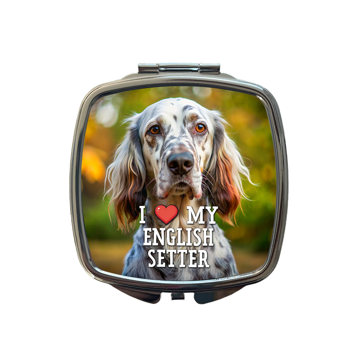 I Love My English Setter Dog Heart Small Travel Purse Handbag Pocket Makeup Compact Mirror