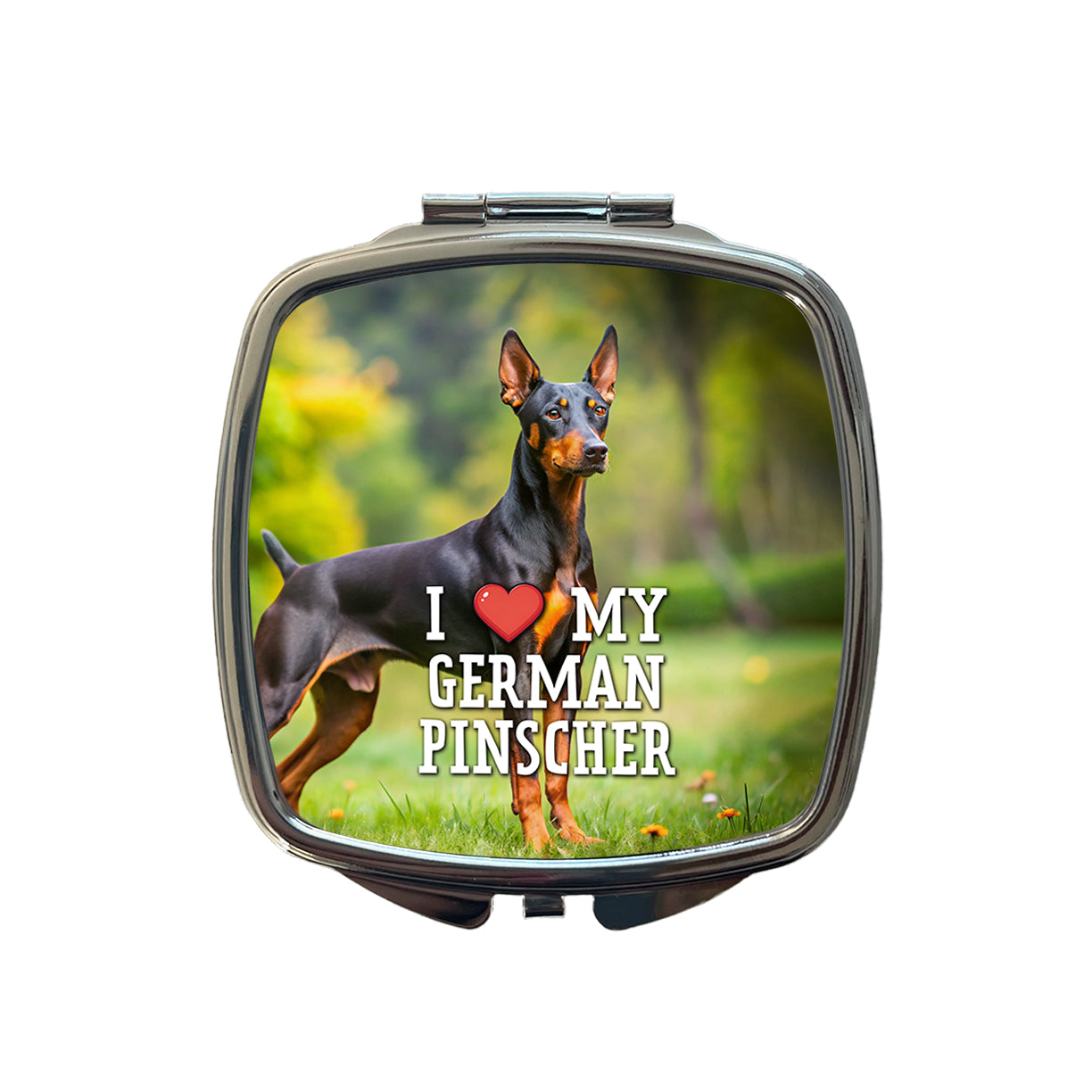 I Love My German Pinscher Dog Heart Small Travel Purse Handbag Pocket Makeup Compact Mirror