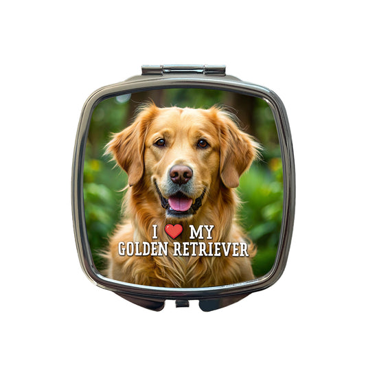 I Love My Golden Retriever Dog Heart Small Travel Purse Handbag Pocket Makeup Compact Mirror