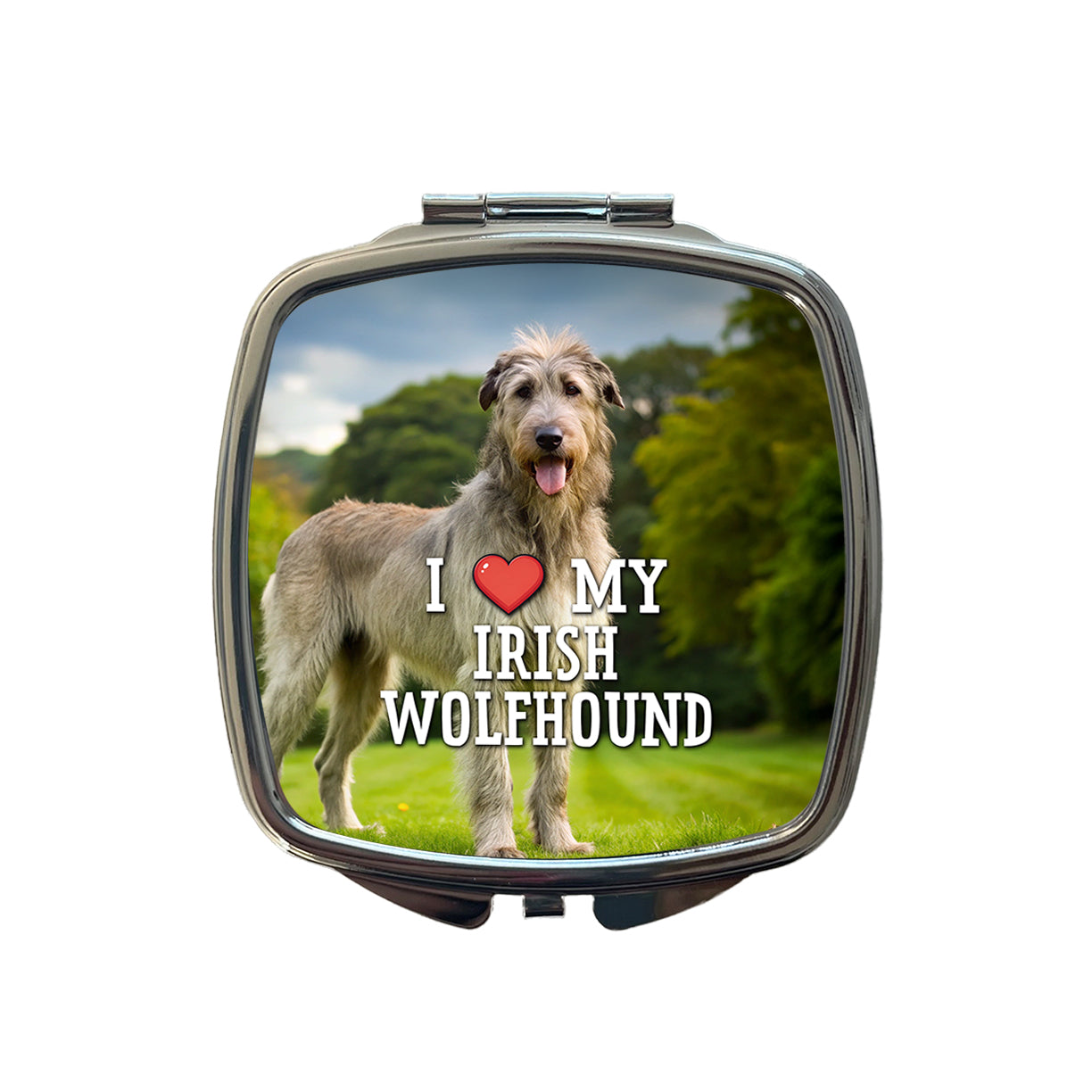 I Love My Irish Wolfhound Dog Heart Small Travel Purse Handbag Pocket Makeup Compact Mirror