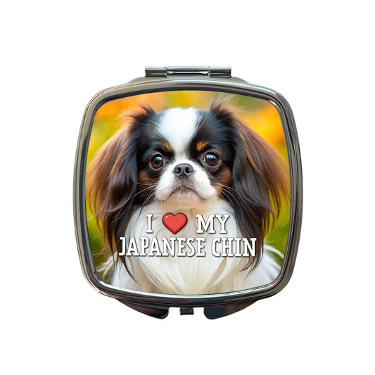 I Love My Japanese Chin Dog Heart Small Travel Purse Handbag Pocket Makeup Compact Mirror