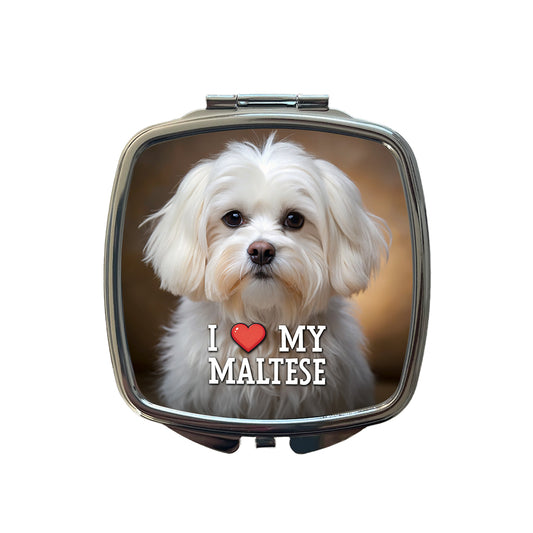 I Love My Maltese Dog Heart Small Travel Purse Handbag Pocket Makeup Compact Mirror