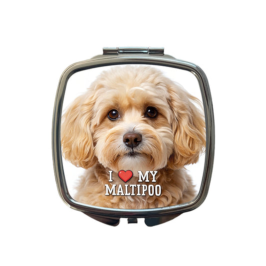 I Love My Maltipoo Dog Heart Small Travel Purse Handbag Pocket Makeup Compact Mirror