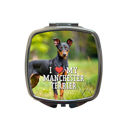 I Love My Manchester Terrier Dog Heart Small Travel Purse Handbag Pocket Makeup Compact Mirror