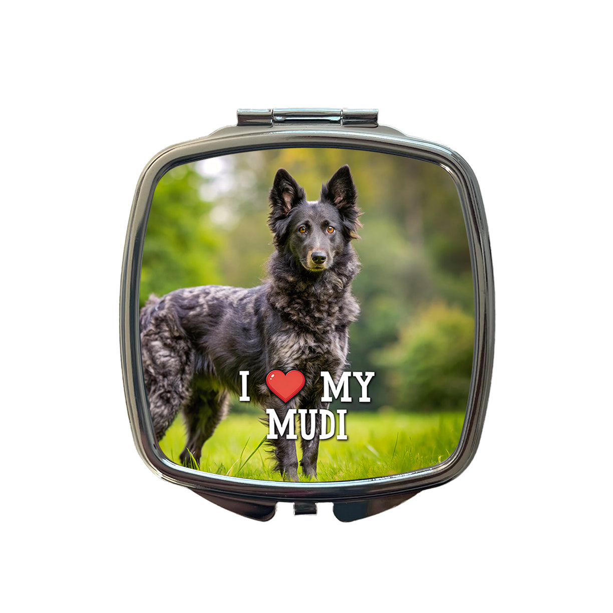 I Love My Mudi Dog Heart Small Travel Purse Handbag Pocket Makeup Compact Mirror