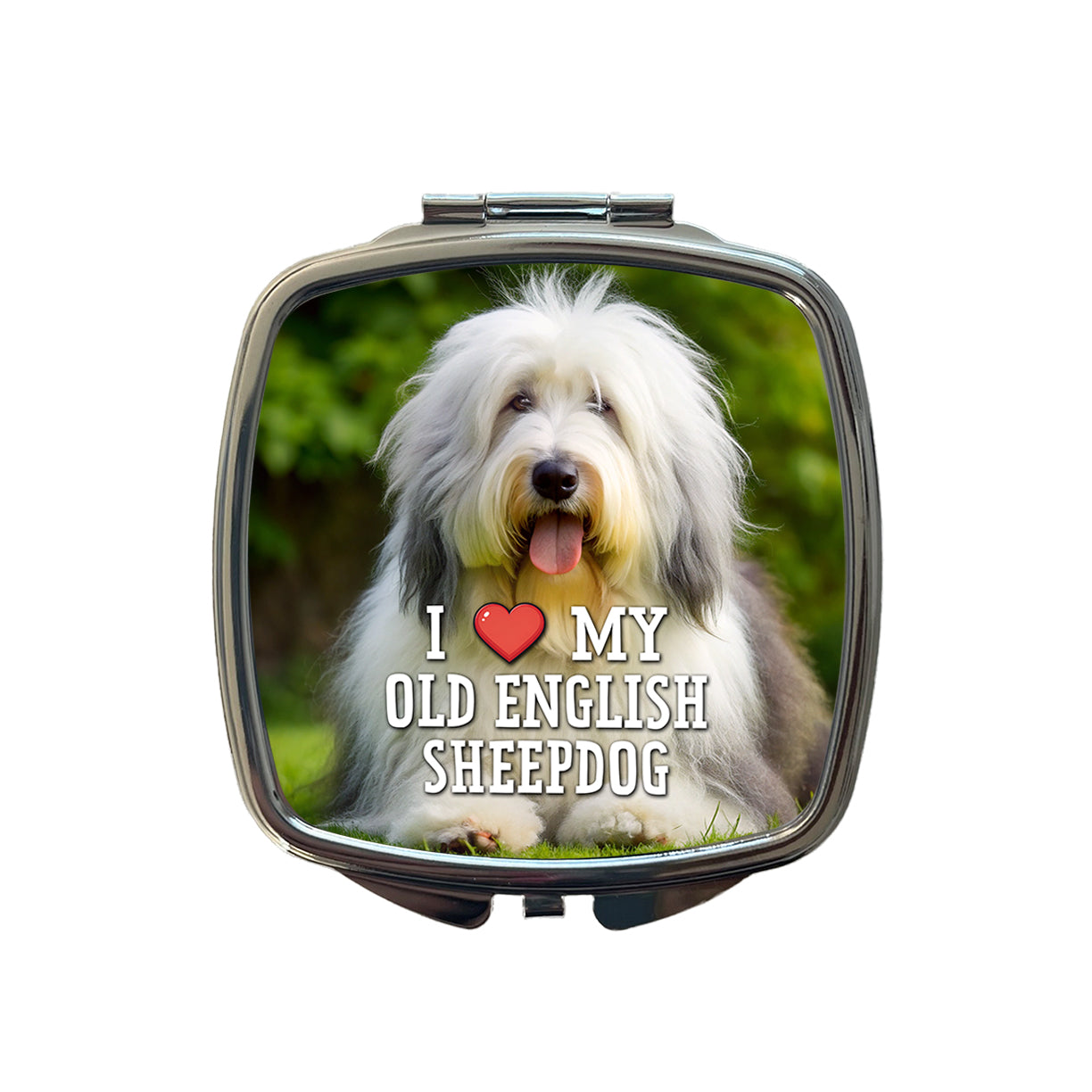 I Love My Old English Sheepdog Dog Heart Small Travel Purse Handbag Pocket Makeup Compact Mirror
