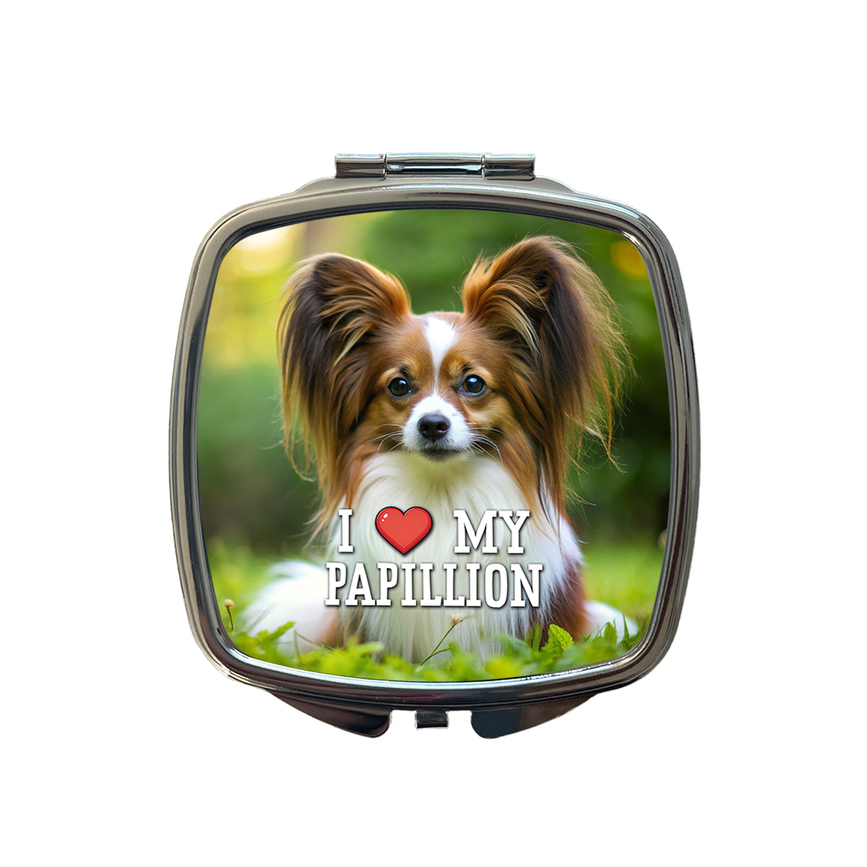 I Love My Papillion Dog Heart Small Travel Purse Handbag Pocket Makeup Compact Mirror