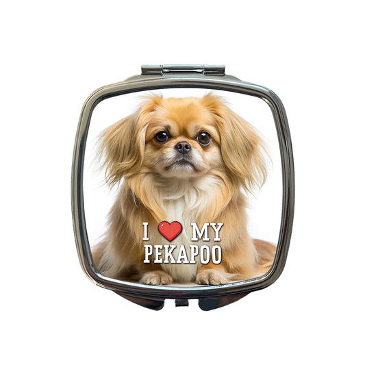 I Love My Pekapoo Dog Heart Small Travel Purse Handbag Pocket Makeup Compact Mirror
