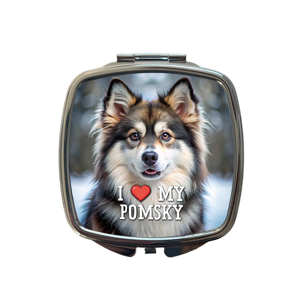 I Love My Pomsky Dog Heart Small Travel Purse Handbag Pocket Makeup Compact Mirror