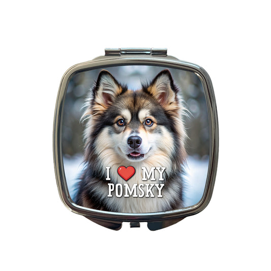 I Love My Pomsky Dog Heart Small Travel Purse Handbag Pocket Makeup Compact Mirror