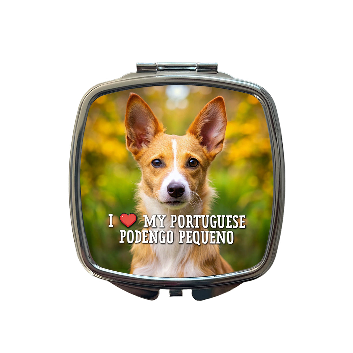 I Love My Portuguese Podengo Pequeno Dog Heart Small Travel Purse Handbag Pocket Makeup Compact Mirror