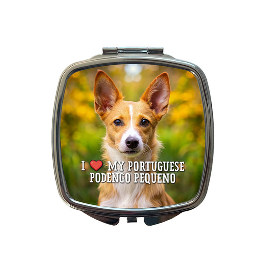 I Love My Portuguese Podengo Pequeno Dog Heart Small Travel Purse Handbag Pocket Makeup Compact Mirror