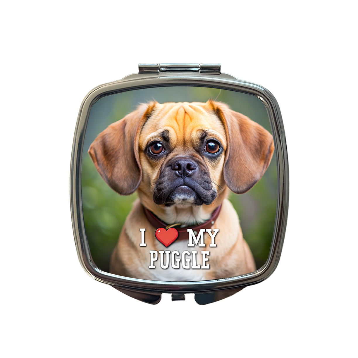 I Love My Puggle Dog Heart Small Travel Purse Handbag Pocket Makeup Compact Mirror