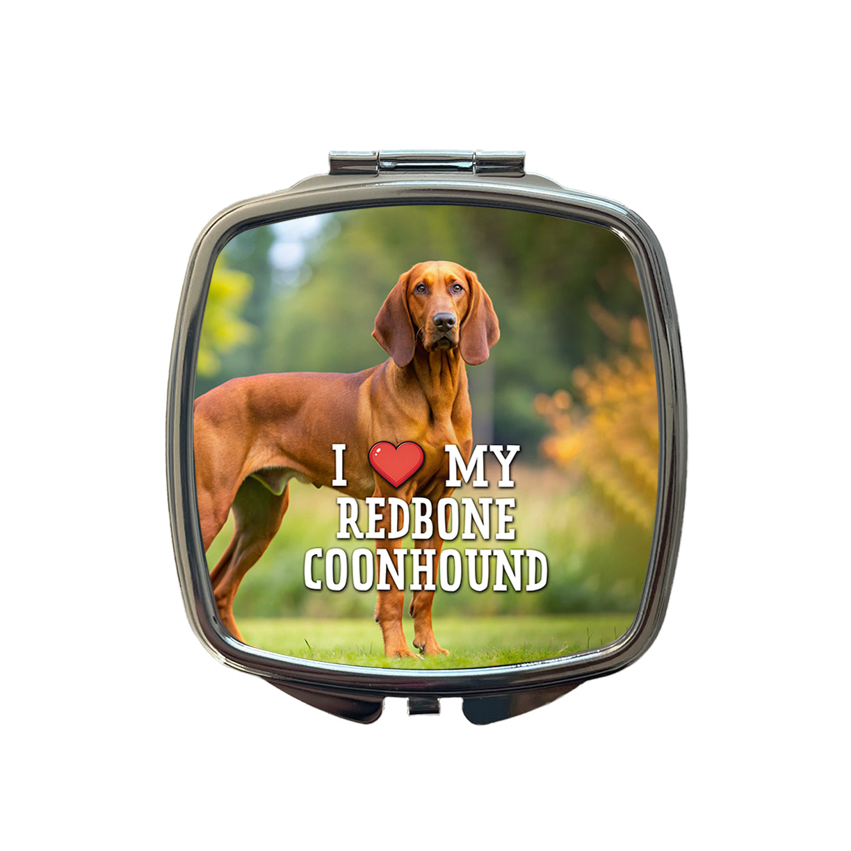 I Love My Redbone Coonhound Dog Heart Small Travel Purse Handbag Pocket Makeup Compact Mirror