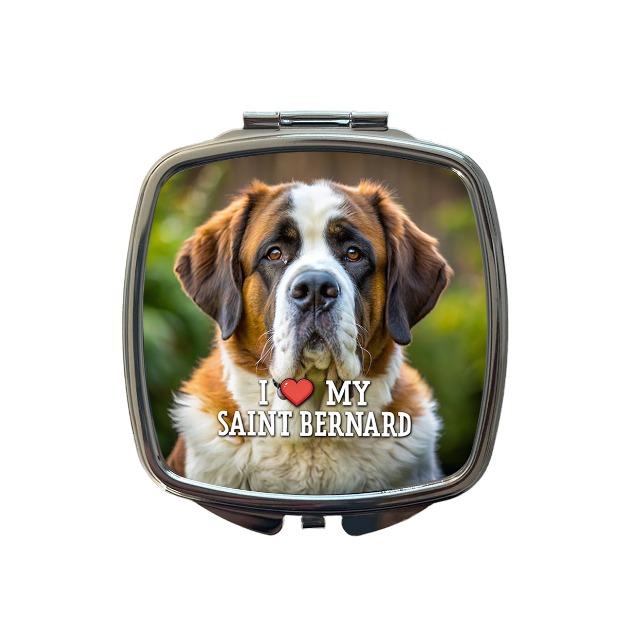 I Love My Saint Bernard Dog Heart Small Travel Purse Handbag Pocket Makeup Compact Mirror