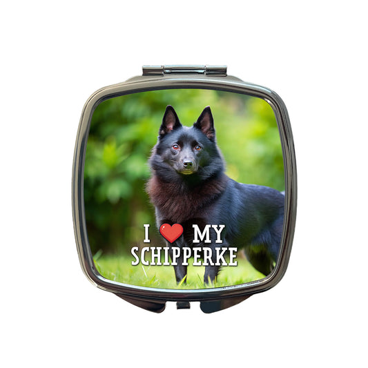 I Love My Schipperke Dog Heart Small Travel Purse Handbag Pocket Makeup Compact Mirror