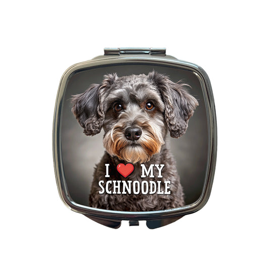 I Love My Schnoodle Dog Heart Small Travel Purse Handbag Pocket Makeup Compact Mirror
