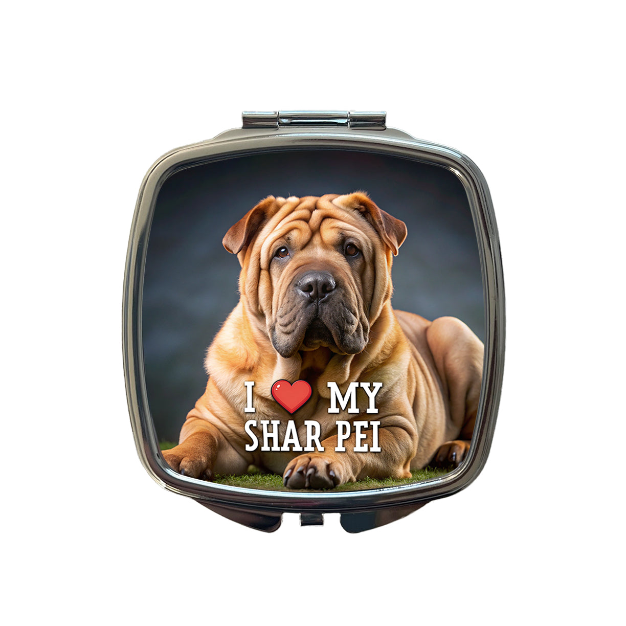 I Love My Shar Pei Dog Heart Small Travel Purse Handbag Pocket Makeup Compact Mirror