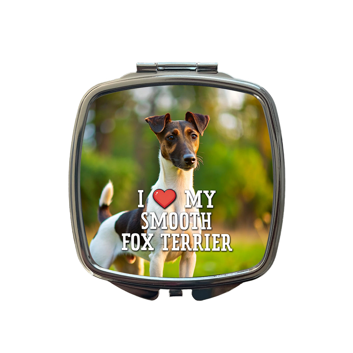 I Love My Smooth Fox Terrier Dog Heart Small Travel Purse Handbag Pocket Makeup Compact Mirror