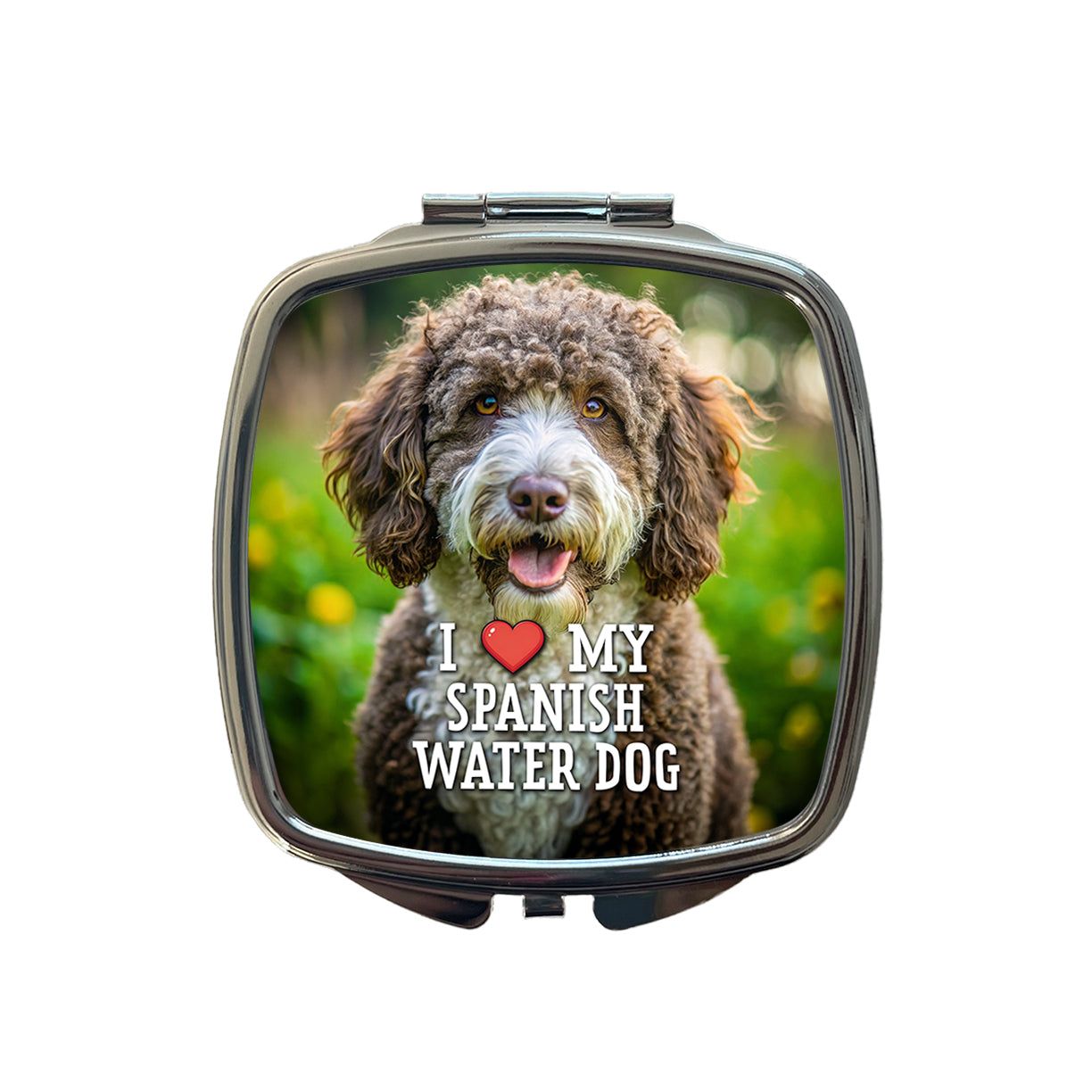 I Love My Spanish Water Dog Heart Small Travel Purse Handbag Pocket Makeup Compact Mirror