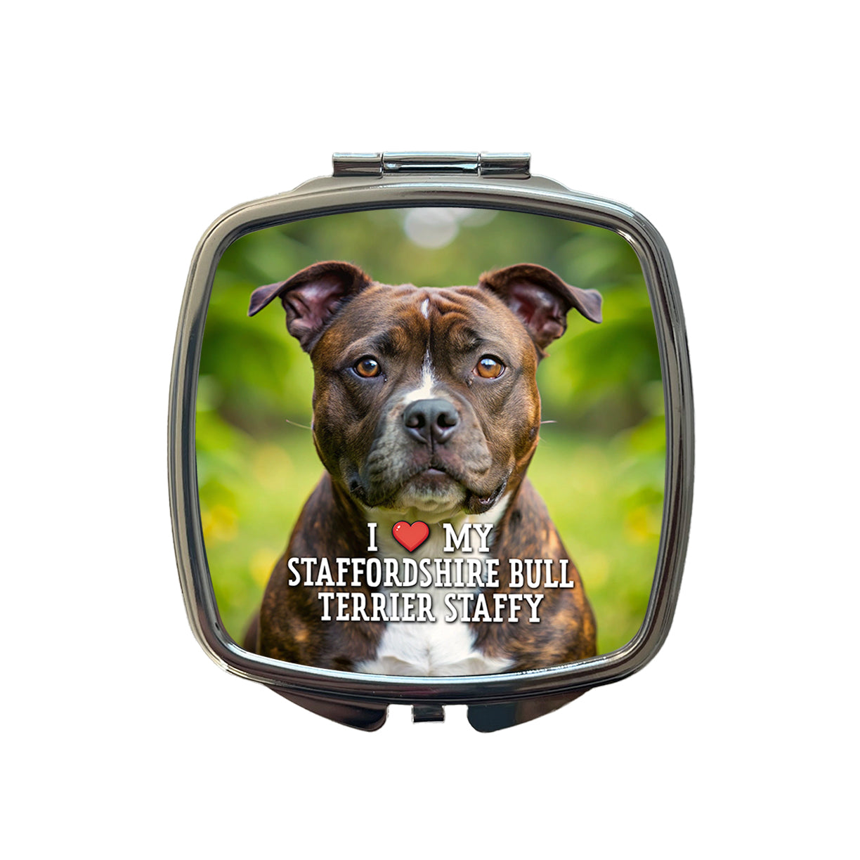 I Love My Staffordshire Bull Terrier Staffy Dog Heart Small Travel Purse Handbag Pocket Makeup Compact Mirror