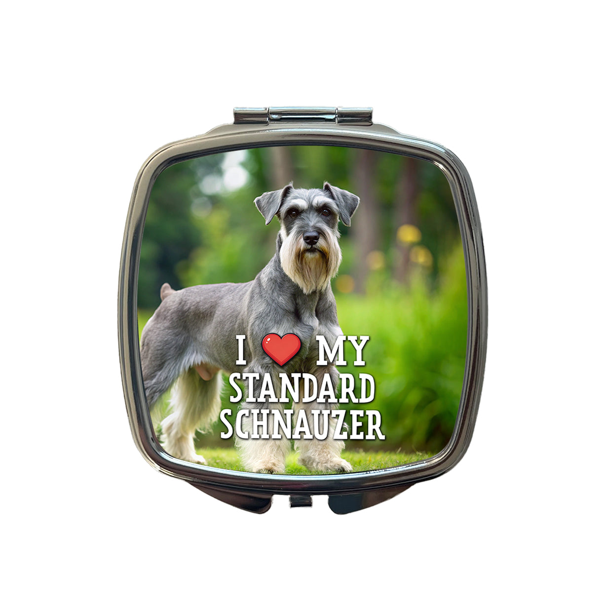 I Love My Standard Schnauzer Dog Heart Small Travel Purse Handbag Pocket Makeup Compact Mirror