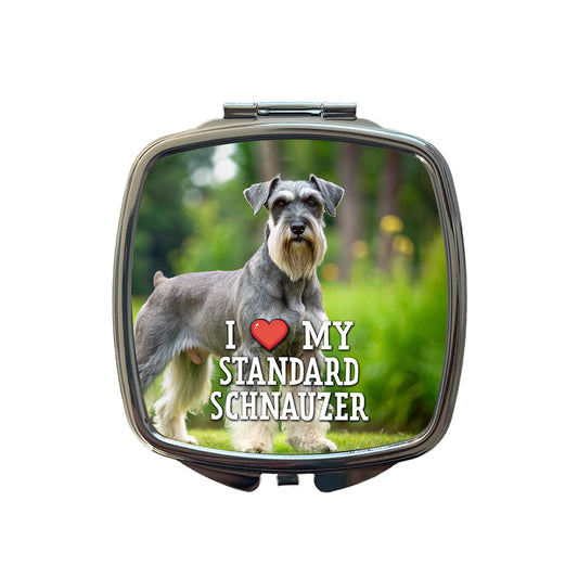 I Love My Standard Schnauzer Dog Heart Small Travel Purse Handbag Pocket Makeup Compact Mirror