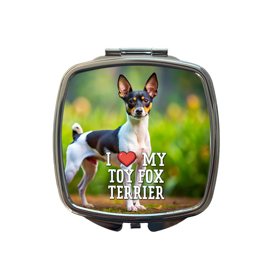 I Love My Toy Fox Terrier Dog Heart Small Travel Purse Handbag Pocket Makeup Compact Mirror