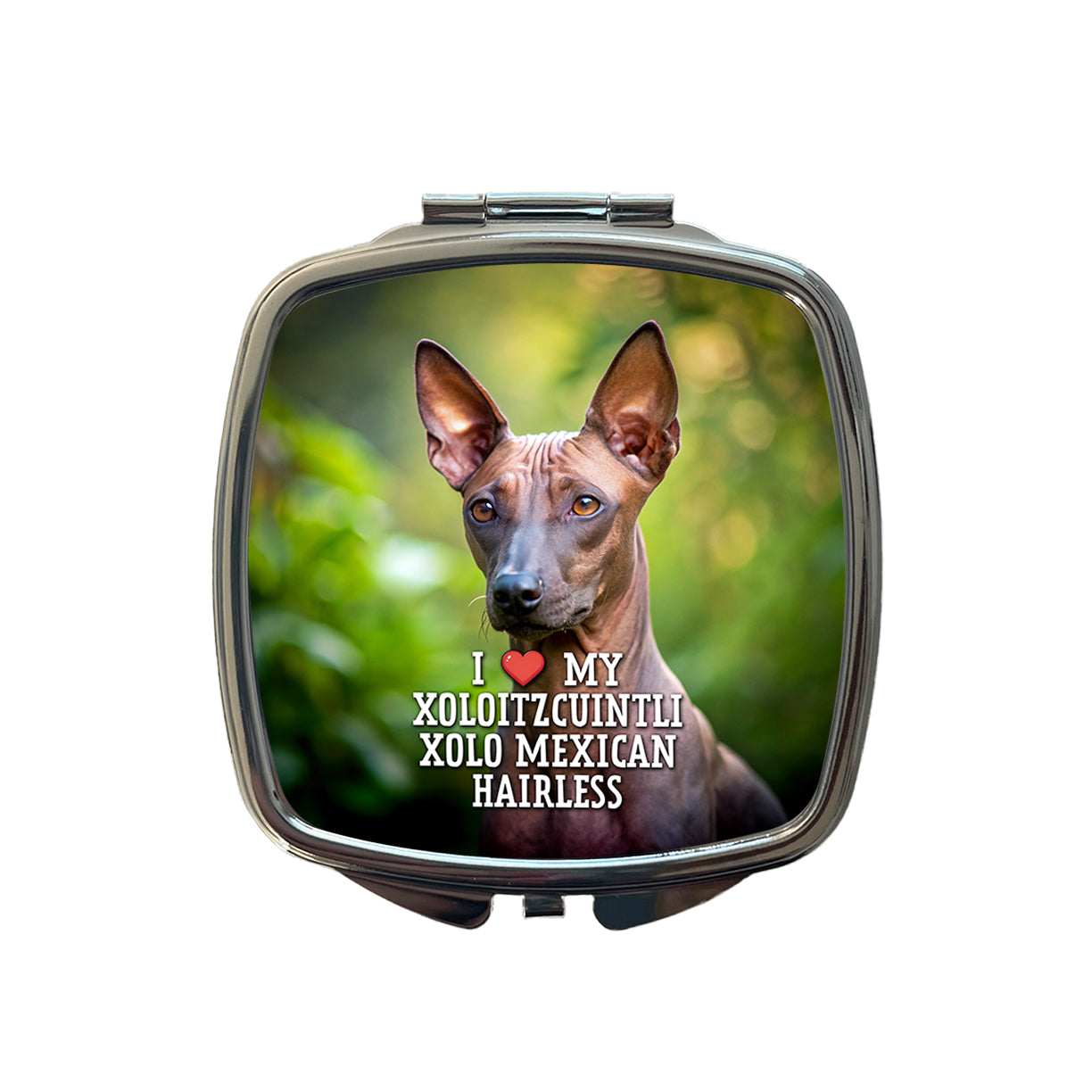I Love My Xoloitzcuintli Xolo Mexican Hairless Dog Heart Small Travel Purse Handbag Pocket Makeup Compact Mirror