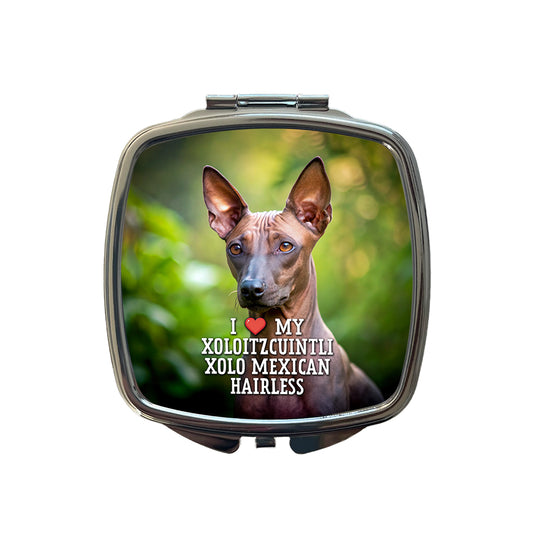 I Love My Xoloitzcuintli Xolo Mexican Hairless Dog Heart Small Travel Purse Handbag Pocket Makeup Compact Mirror
