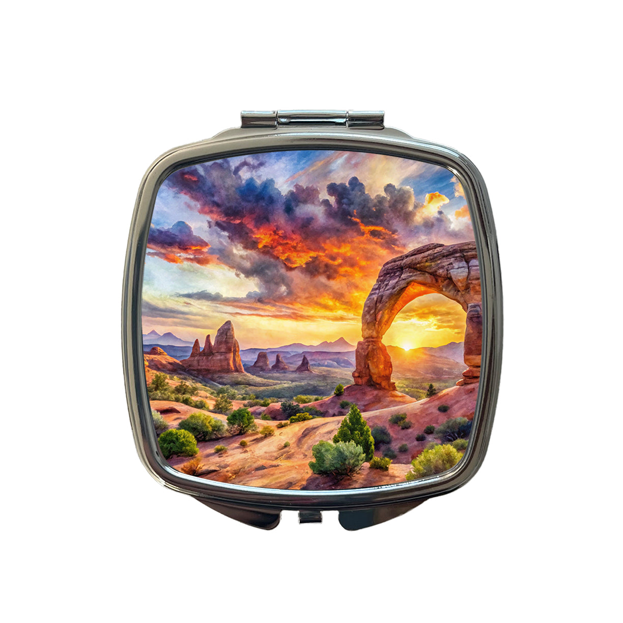 Arches National Park Utah Watercolor Style Small Travel Purse Handbag Pocket Makeup Compact Mirror