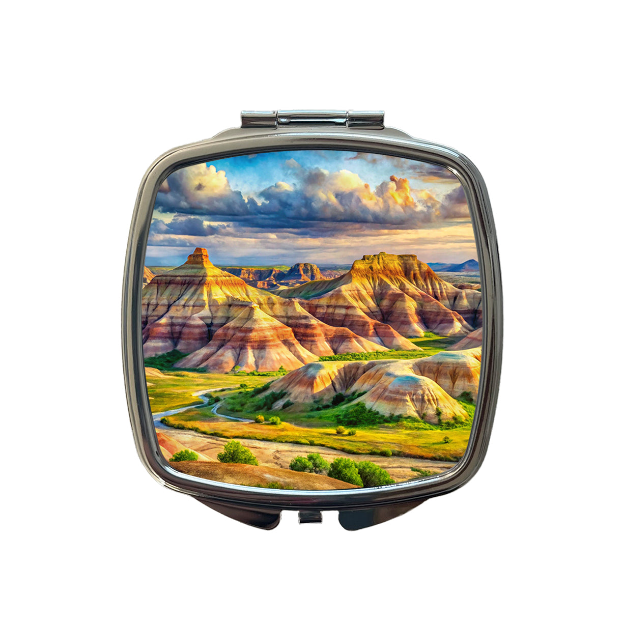 Badlands National Park South Dakota Watercolor Style Small Travel Purse Handbag Pocket Makeup Compact Mirror