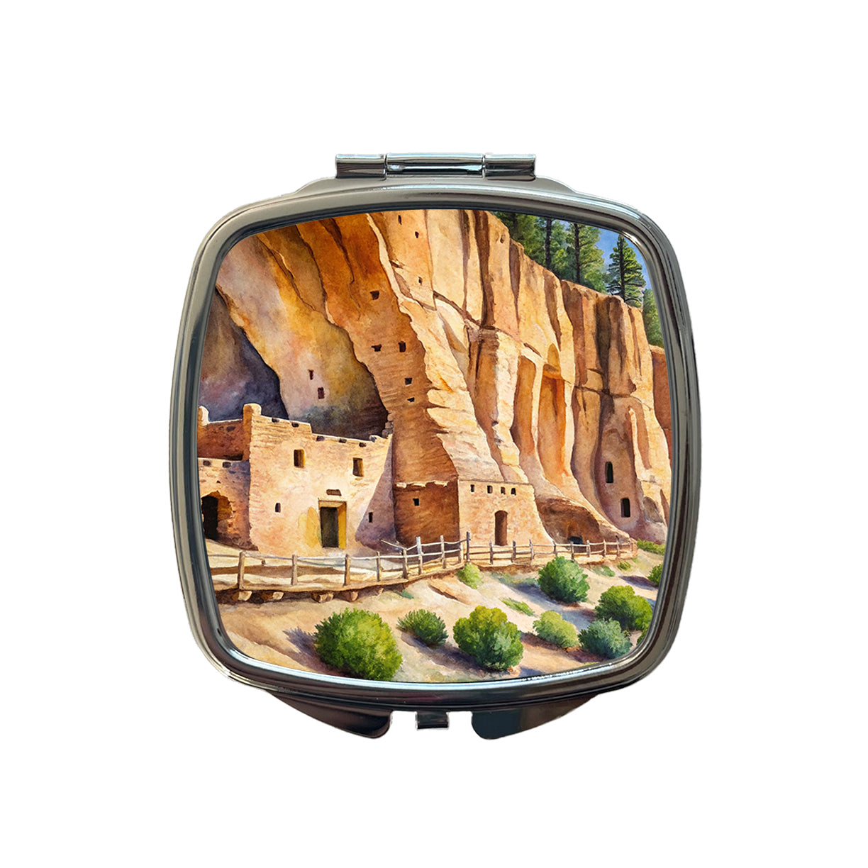 Bandelier National Monument New Mexico Watercolor Style Small Travel Purse Handbag Pocket Makeup Compact Mirror