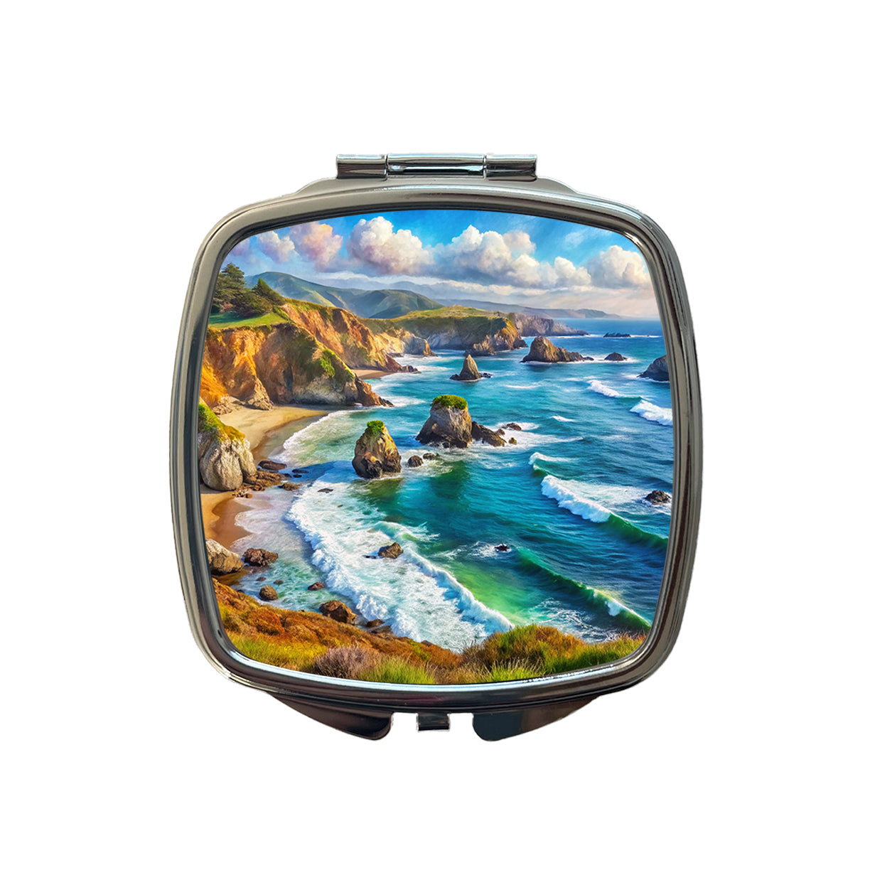 California Coastal National Monument California Watercolor Style Small Travel Purse Handbag Pocket Makeup Compact Mirror