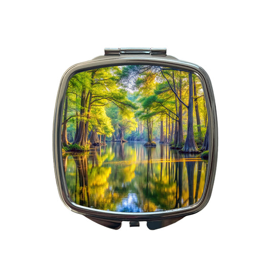 Congaree National Park South Carolina Watercolor Style Small Travel Purse Handbag Pocket Makeup Compact Mirror